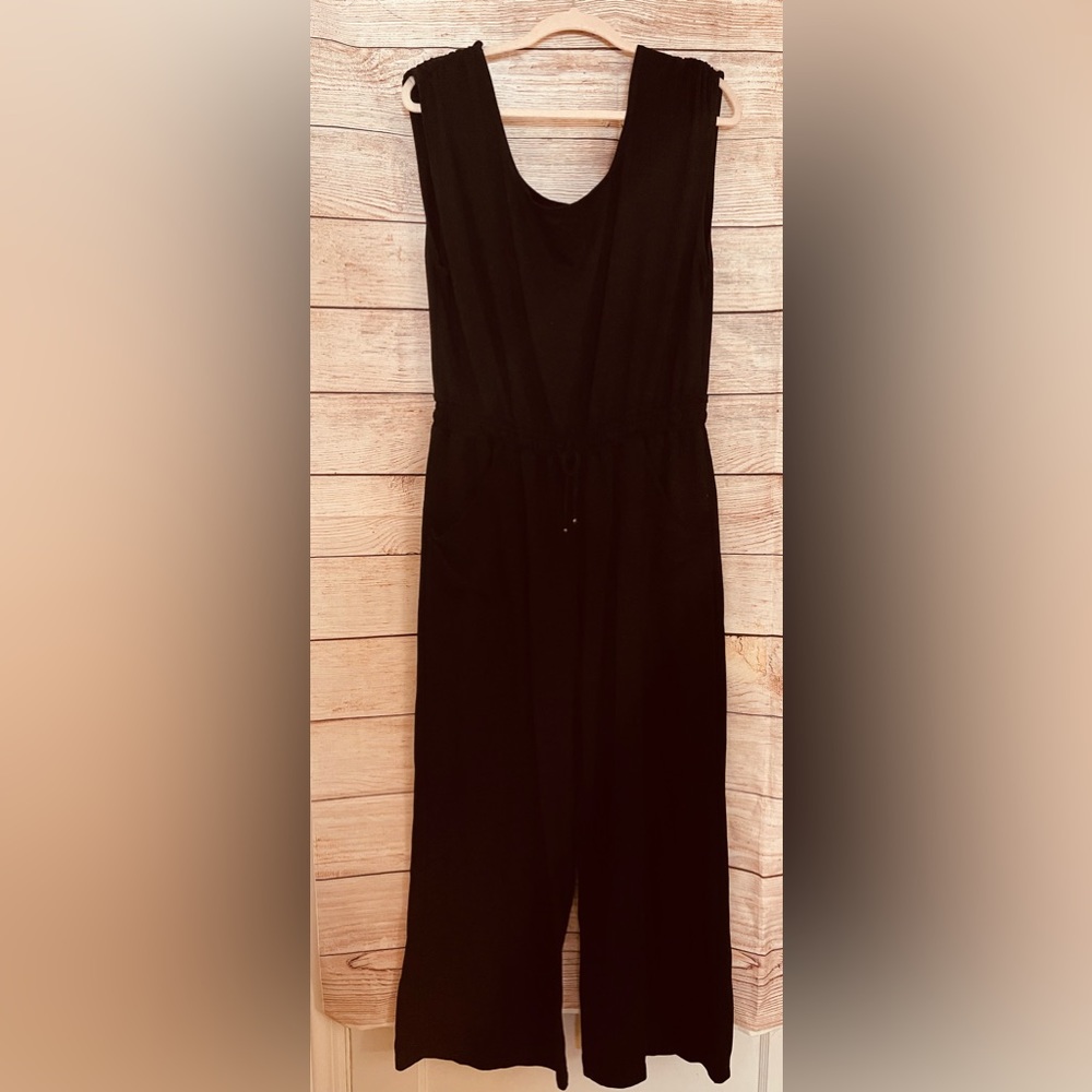 MAX STUDIO Women's Large Black Terry String Shoulder Jumpsuit NWOT $118